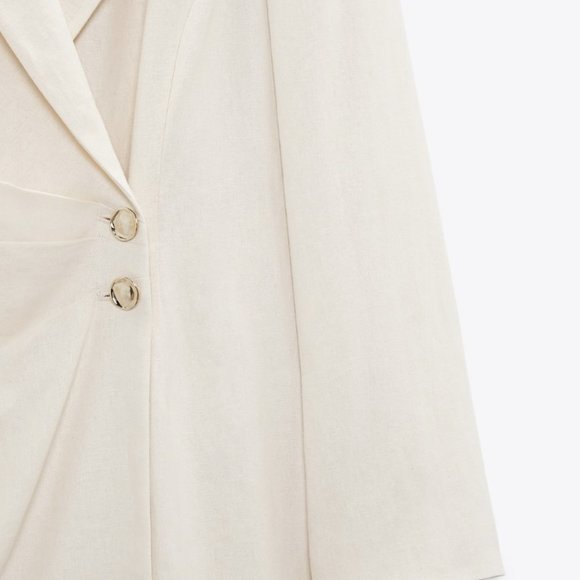 NEW ZARA LINEN BLEND BLAZER DRESS PLEAT BEIGE OFF WHITE IVORY 7875/939 SZ S - Picture 14 of 15